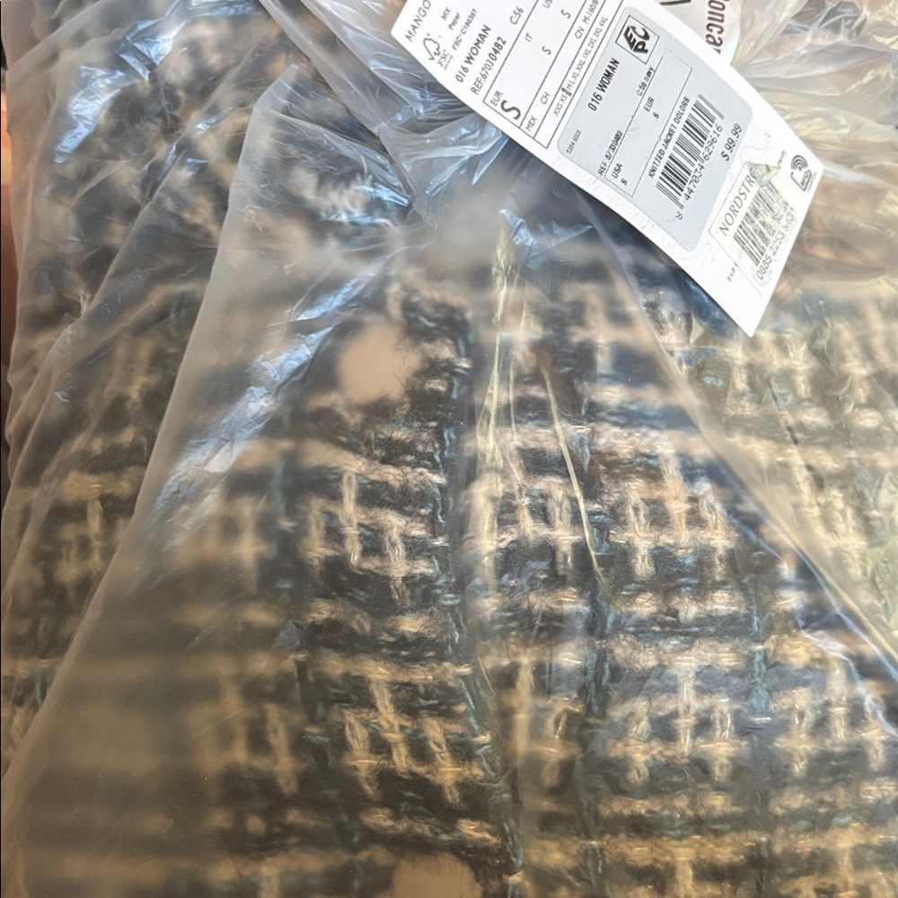 MANGO Dolors Tweed Bomber Jacket Small, NAVY - Picture 6 of 8